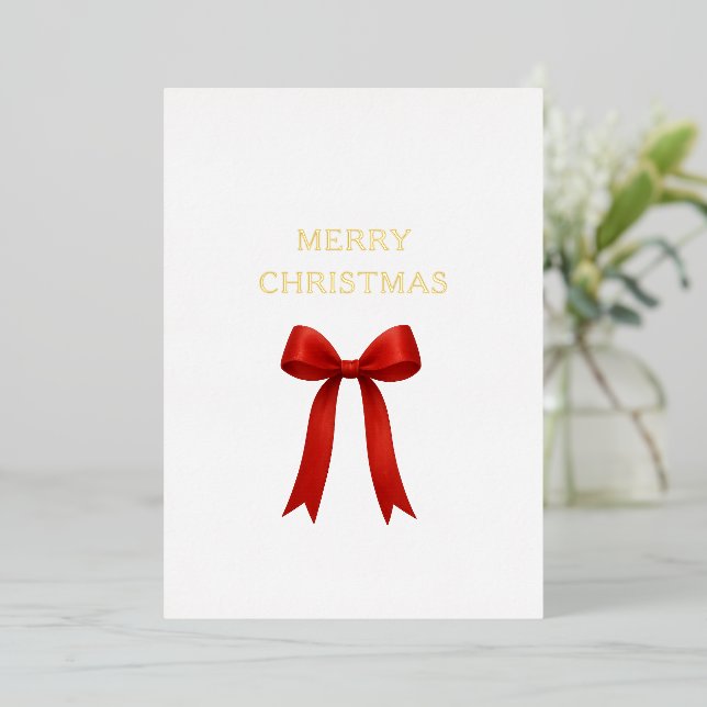 Carte De Vœux En Aluminium Joli Noël Rouge Bow (Debout devant)