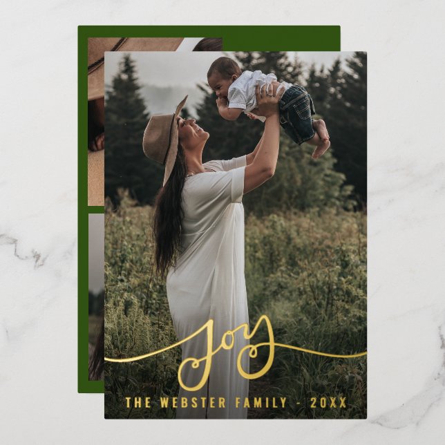 Carte De Vœux En Aluminium Joy Family Photo de Noël (Recto/Verso)