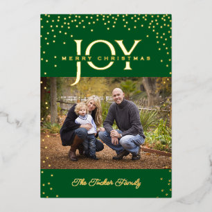 Carte De Vœux En Aluminium JOY Gold Confetti sur Green Joyeux Noël Photo