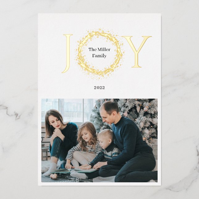 Carte De Vœux En Aluminium Joy Golden Wreath Noël (Recto)