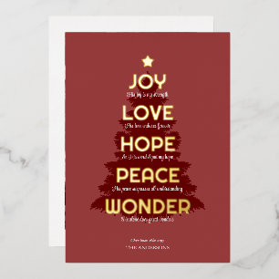 Carte De Vœux En Aluminium Joy Hope Love Peace Wonder Christian Christmas