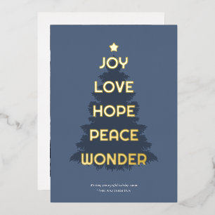 Carte De Vœux En Aluminium Joy Hope Love Peace Wonder Noël
