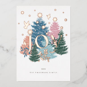 Carte De Vœux En Aluminium Joy Pastel Aquarelle de Noël Arbre Forêt et colomb