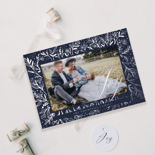 Carte De Vœux En Aluminium Joy Script Decorative Floral & Foliage Photo Frame