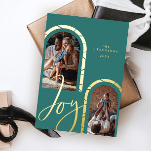 Carte De Vœux En Aluminium Joy Script Elegant Photo Famille Arches Modernes