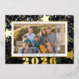 Carte De Vœux En Aluminium Joyeuse Année 2026 Étoile Confettis Photo