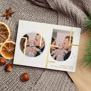 Carte De Vœux En Aluminium Joyeuse Gold Script Family Photo