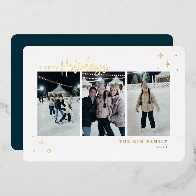 Carte De Vœux En Aluminium Joyeuses fêtes 3 Photo (Recto/Verso)