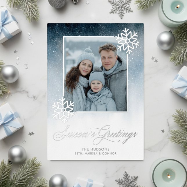 Carte De Vœux En Aluminium Joyeuses Fêtes à huile bleu nuit neige (Créateur téléchargé)