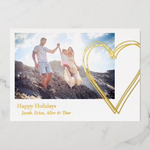 Carte De Vœux En Aluminium Joyeuses Fêtes Cœur 3 Photo Minimaliste Or