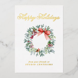 Carte De Vœux En Aluminium Joyeuses fêtes de Noël Wreath Gold