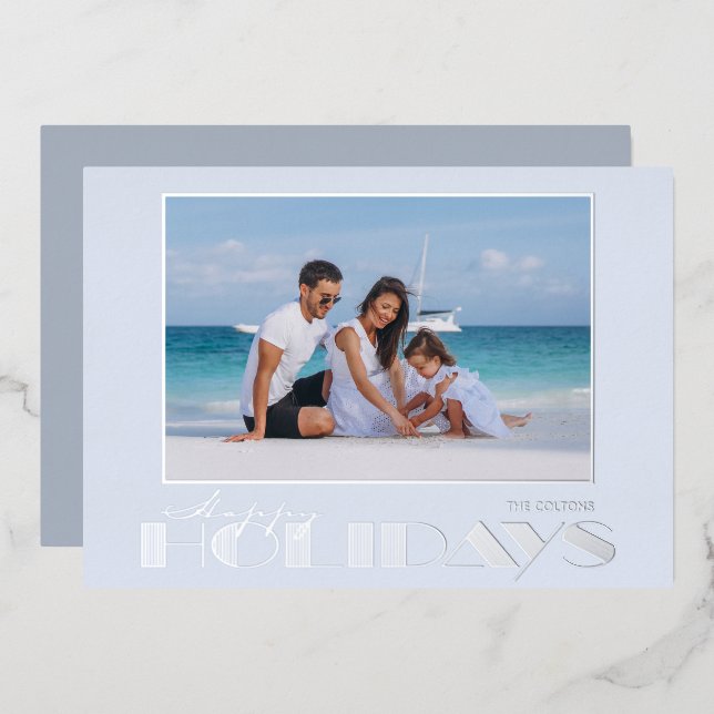 Carte De Vœux En Aluminium Joyeuses Fêtes Photo Argentée (Recto/Verso)