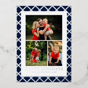 Carte De Vœux En Aluminium Joyeuses Fêtes Photo Collage Bleu Check Noël
