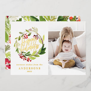Carte De Vœux En Aluminium Joyeuses Fêtes photo florale aquarelle