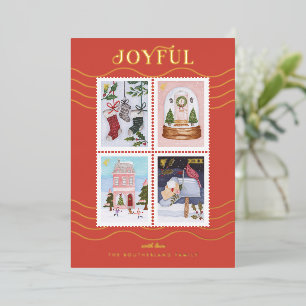 Carte De Vœux En Aluminium Joyeuses scènes de Noël festives Timbres d'Postage