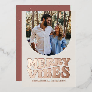 Carte De Vœux En Aluminium Joyeuses vibes fun retro photo rose or Noël