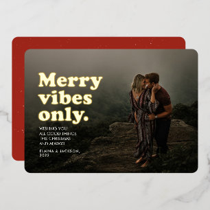 Carte De Vœux En Aluminium Joyeuses vibes seulement fun rétro une photo Noël