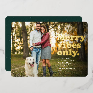 Carte De Vœux En Aluminium Joyeuses vibes seulement fun rétro une photo Noël