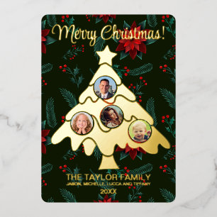 Carte De Vœux En Aluminium Joyeux arbre de Noël Insérer photo cadre de famill