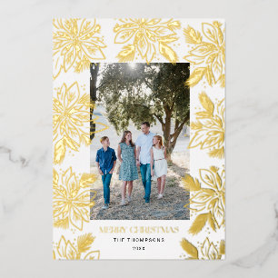 Carte De Vœux En Aluminium Joyeux cadre de fleurs de Noël Poinsettia