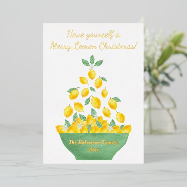 Carte De Vœux En Aluminium Joyeux citron de Noël Arbre Citrus photo (Debout devant)