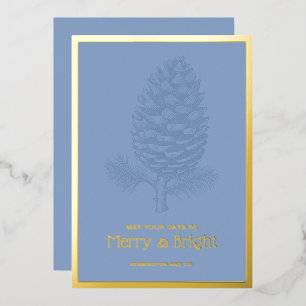Carte De Vœux En Aluminium Joyeux et brillant Noël Pinecone Bleu Entreprise