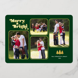 Carte De Vœux En Aluminium Joyeux et brillant Retro Photo Vert Noël Or