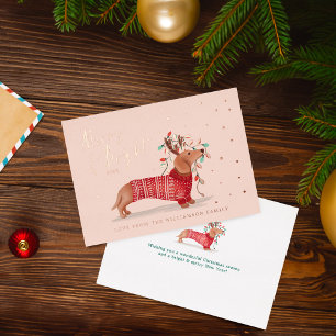 Carte De Vœux En Aluminium Joyeux et lumineux   Chandail de Noël Dachshund Do