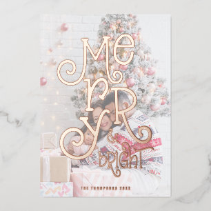 Carte De Vœux En Aluminium Joyeux et lumineux superposition photo Noël Luxe