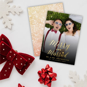 Carte De Vœux En Aluminium Joyeux Et Marié Mariage De Script Photo À La Mode