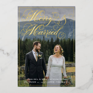 Carte De Vœux En Aluminium Joyeux et Mariés Élégante Photo Noël Mariage