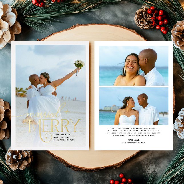 Carte De Vœux En Aluminium Joyeux et mariés Photo Nouveaux mariés Noël (Créateur téléchargé)