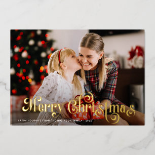 Carte De Vœux En Aluminium joyeux feuillet doré de noël