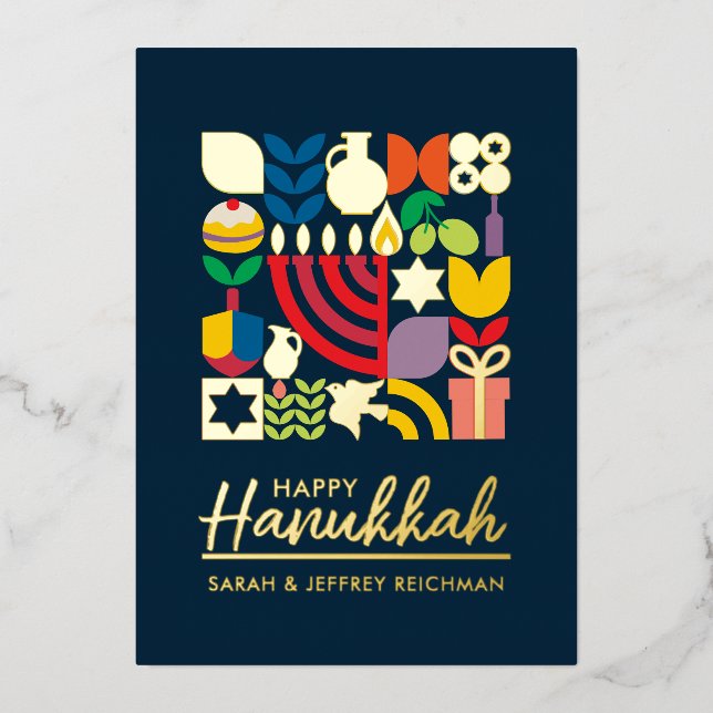 Carte De Vœux En Aluminium Joyeux Hanoukka / Chanukah Juif Salutation Foil (Recto)