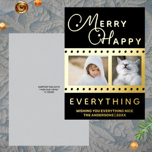 Carte De Vœux En Aluminium Joyeux Happy Chic 2 Photo Word Art Black Gold