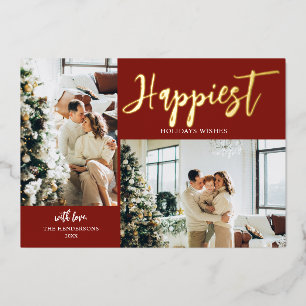 Carte De Vœux En Aluminium Joyeux Jours fériés Pinceau Script photo Rouge