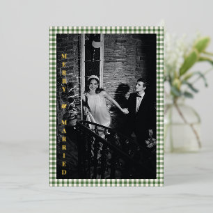 Carte De Vœux En Aluminium Joyeux Mariage Photo Mariage Vert Gingham Or