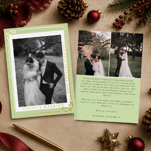 Carte De Vœux En Aluminium Joyeux & Mariés Vert Sauge 3 Photo Noël