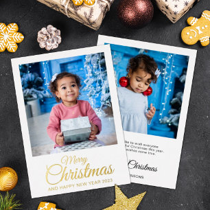 Carte De Vœux En Aluminium Joyeux Noël 2 photos élégant écriture or
