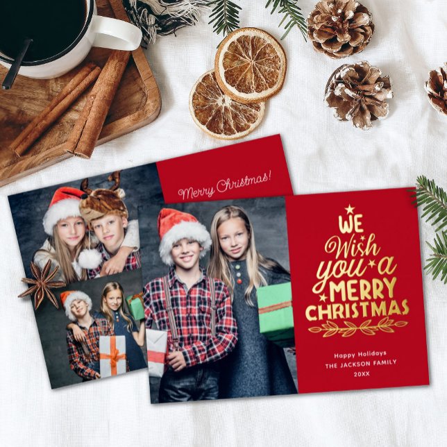 Carte De Vœux En Aluminium Joyeux Noël 3 photos famille rouge (Créateur téléchargé)