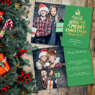 Carte De Vœux En Aluminium Joyeux Noël 3 photos famille verte