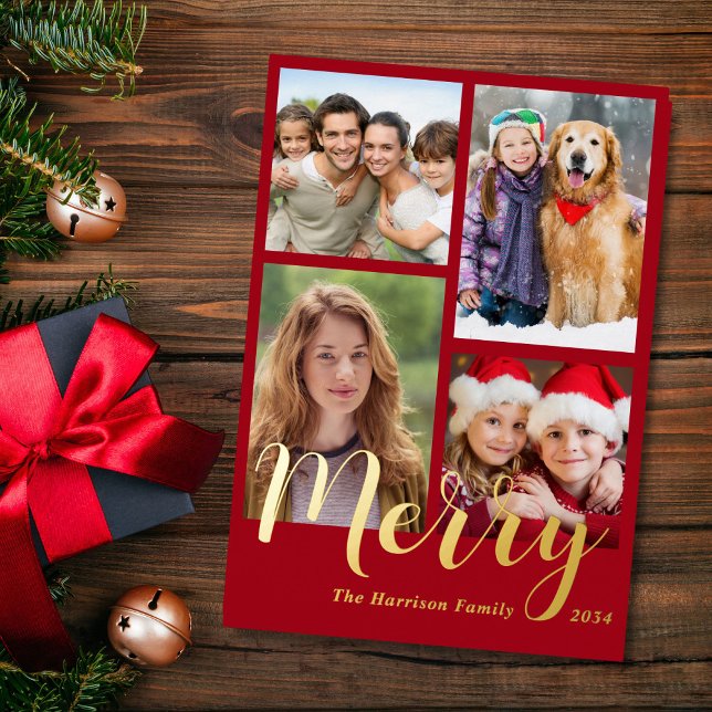 Carte De Vœux En Aluminium Joyeux Noël 4 Photo Rouge (Créateur téléchargé)