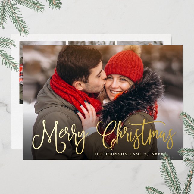 Carte De Vœux En Aluminium Joyeux Noël 4 PHOTO Salutation Gold (Créateur téléchargé)