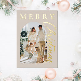 Carte De Vœux En Aluminium Joyeux Noël Arche Photo Beige Or
