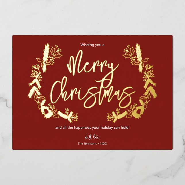 Carte De Vœux En Aluminium Joyeux Noël Berry Feuilles Wreath Red (Recto)