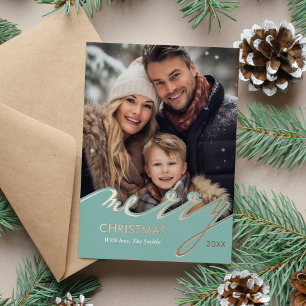 Carte De Vœux En Aluminium Joyeux Noël bleu clair photo