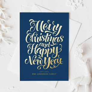 Carte De Vœux En Aluminium Joyeux Noël bleu de la Marine et un joyeux Nouvel 