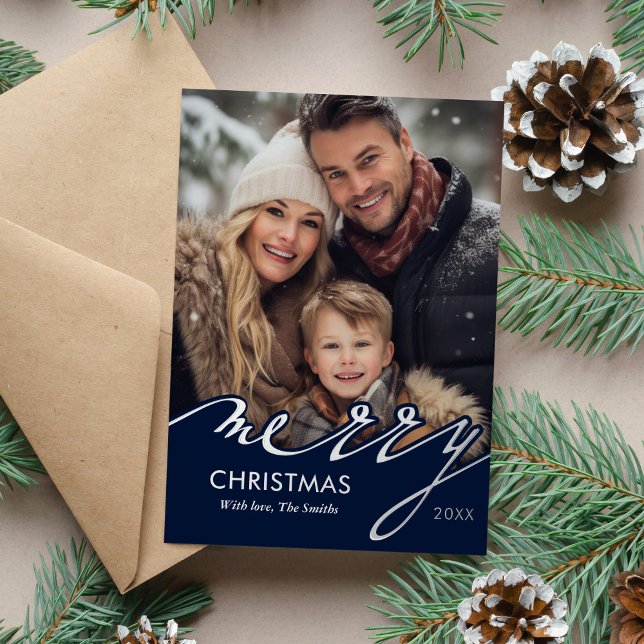 Carte De Vœux En Aluminium Joyeux Noël bleu photo (Créateur téléchargé)