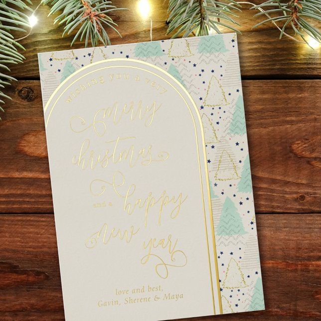 Carte De Vœux En Aluminium Joyeux Noël Bonne année Arbres Abstraits (Créateur téléchargé)