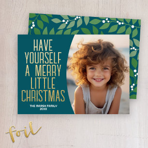 Carte De Vœux En Aluminium Joyeux Noël botanique moderne - Turquoise